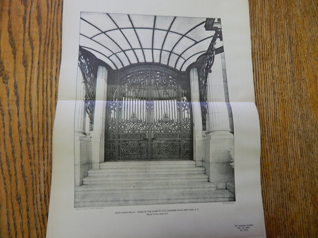 Front Door:House of Clark Estate,Riverside Dr., NY, 1901, Lithograph. Flagg.