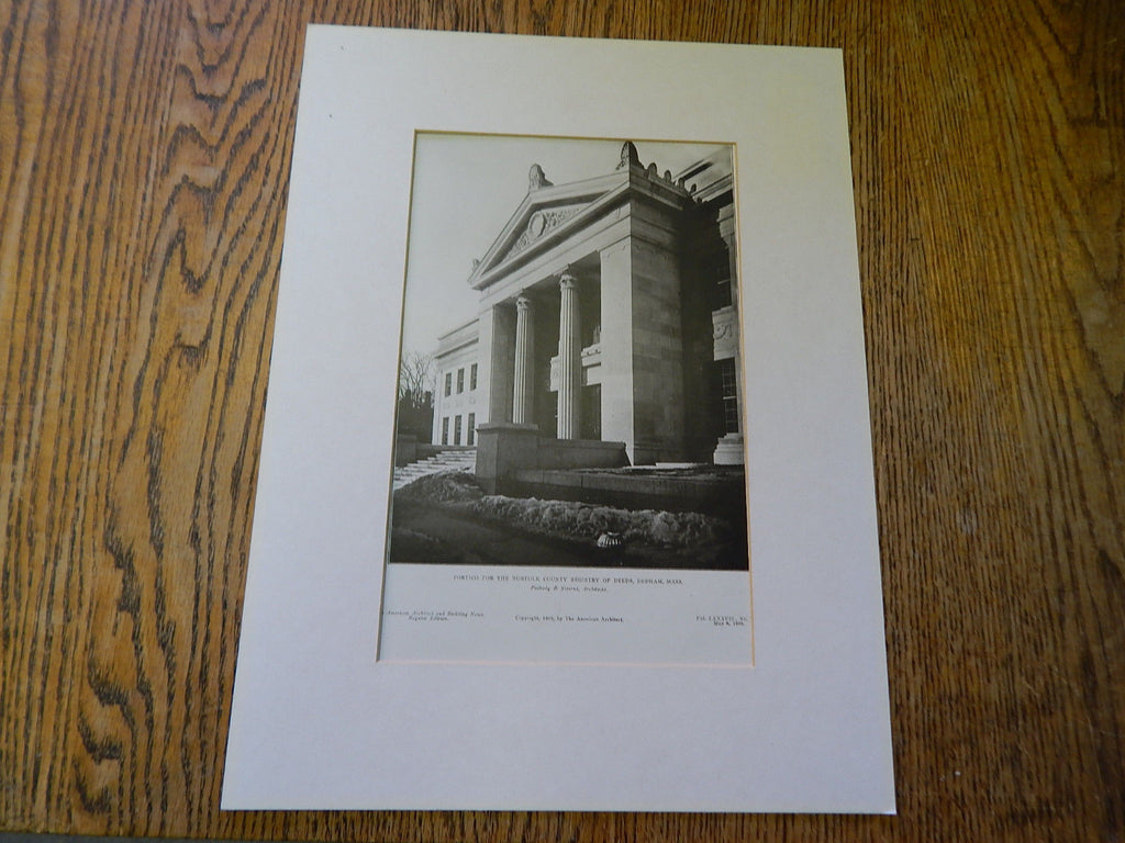Portico Norfolk County Register of Deeds, Dedham, MA.,1905, Lithograph. Peabody & Stearns.