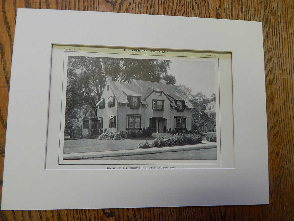 House of A.C.Thomas,ESQ.,West Newton,MA, 1914, Lithograph. Loring & Phipps.
