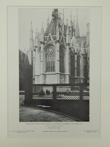 Lady Chapel, St. Patrick's Cathedral, New York, NY, 1906, Lithograph. Charles T. Mathews.