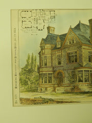 Residence for Edward Ellis, Esq., Schenectady, NY, 1885, Original Plan. Fuller & Wheeler.