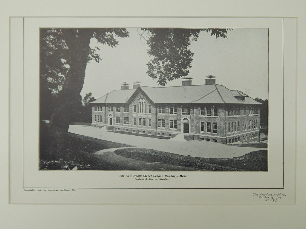 New Heath Street School, Roxbury, MA, 1904, Lithograph. Peabody & Stearns.