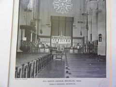 Interior, All Saints Church, Brookline, MA, 1928,Lithograph. Cram&Ferguson.
