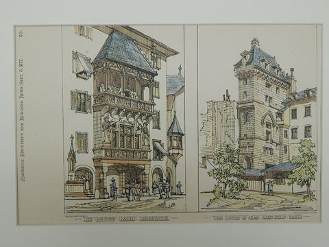 Goldne Dachl' in Austria & Tower of Jean in Paris, France. 1877. Original