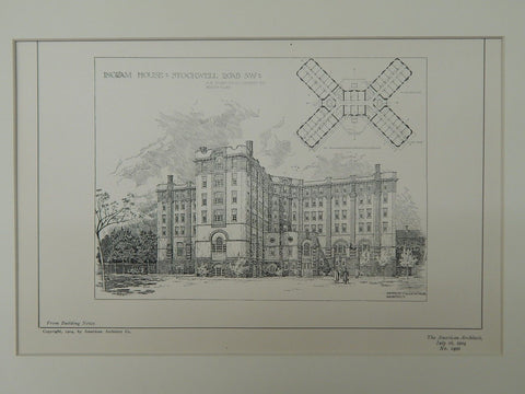 Ingram House, Stockwell Road, London, England, 1904, Original Plan. Arthur T. Bolton.