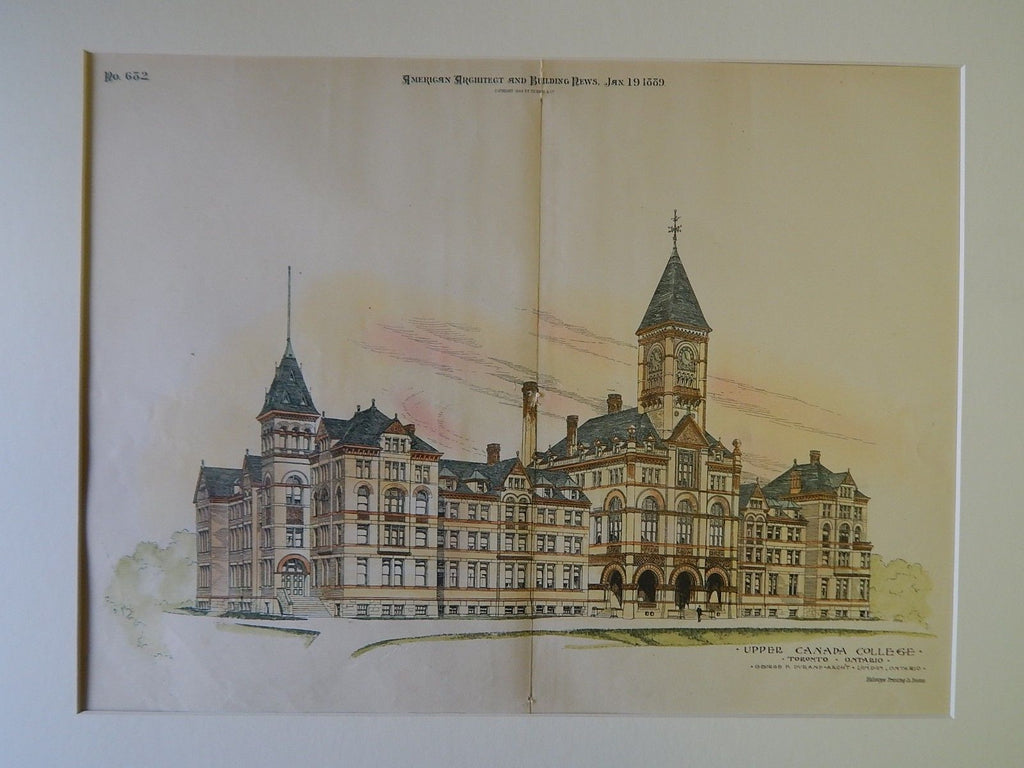Upper Canada College, Toronto, Ontario, 1889, Original Plan. George F. Durand.