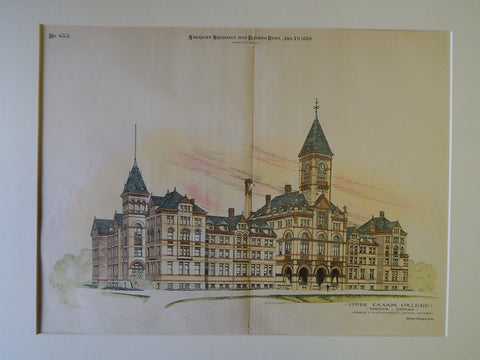 Upper Canada College, Toronto, Ontario, 1889, Original Plan. George F. Durand.