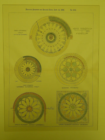 Various European Rose Windows, Bari Cathedral, Italy, 1897, Original Plan.