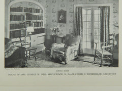 Living Room, House of Mrs. George W. Otis, Maplewood, NJ, 1928, Lithograph. Clifford C. Wendehack.
