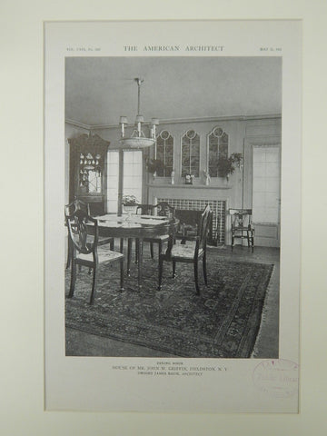 Dining Room, House of Mr. John W. Griffin, Fieldston, NY, 1921, Lithograph. Dwight James Baum.