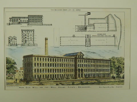 Silk Mill on the Well Holme Estate, Brighouse, England, 1882. Geo. Hepworth and Son