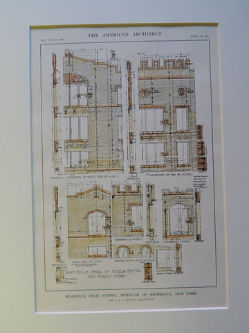 Detail, Bushwick High School, Brooklyn, NY, 1914, Original Plan. C.B.J. Snyder.