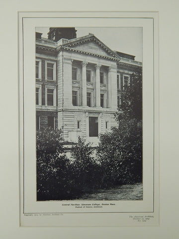 Central Pavilion, Simmons College, Boston, MA, 1904, Lithograph.  Peabody & Stearns.