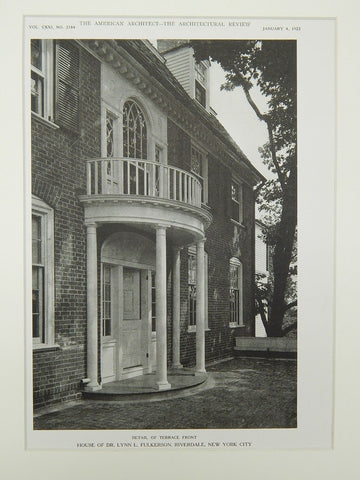 Terrace Front, House of Dr. Lynn L. Fulkerson, Riverdale, NY, 1922, Lithograph. Dwight James Baum.
