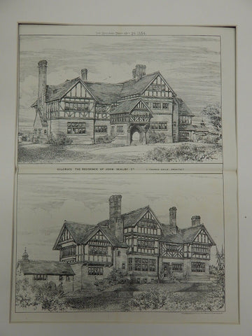 Gilcruce, Residence of John Sealby, England, 1884. Original Print, J Francis Doyle, Architect.