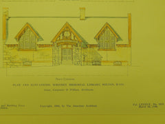 Elevations, Whitney Memorial Library, Bolton, MA, 1906, Original Plan. Stone, Carpenter & Wilson.