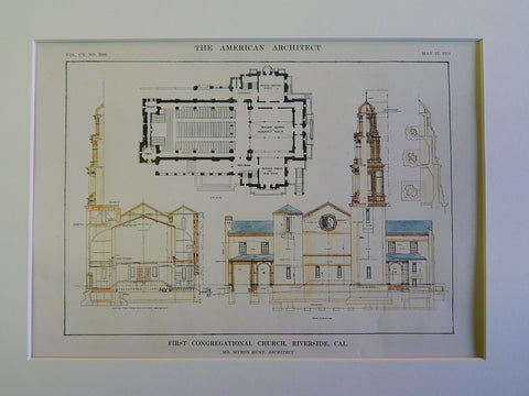 First Congregational Church, Riverside, CA, 1914, Original Plan. Myron Hunt.