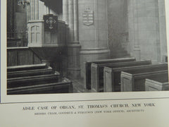 Aisle Case of Organ, St. Thomas's Church, NY, 1914. Early Photograph. Cram, Goodhue, & Ferguson.