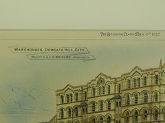 Warehouses, Dowgate Hill, London, England, 1872. H. & J.D. Mathews.