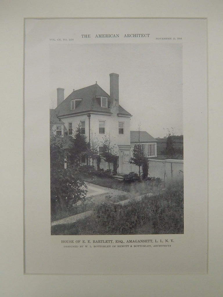 Alternate Exterior, House of E. E. Bartlett, Amagansett, NY, 1916, Lithograph. W.L. Bottomley.