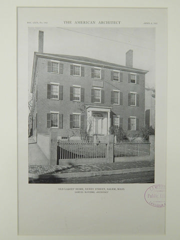 Old Ladies' Home, Derby Street, Salem, MA, 1921, Lithograph. Samuel McIntire.