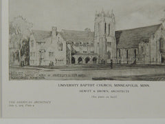 Perspective & Sketch, University Baptist Church, Minneapolis, MN,1919,Lithograph. Hewitt & Brown.