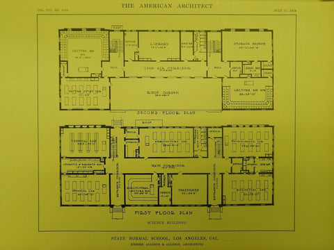 Science Building Floors, State Normal School, Los Angeles, CA, 1914, Orig. Plan. Allison&Allison