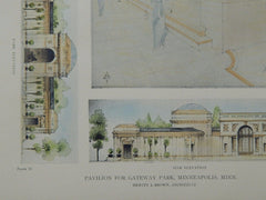 Pavilion for Gateway Park, Minneapolis, MN, 1918, Original Plan. Hewitt & Brown.