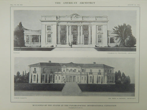 North Dakota & Kansas Bldgs., Panama-Pacific Expo, San Francisco, CA, 1914, Original Plan. Chandler & Reimer.