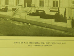 Exterior, House of A. B. Spreckels, San Francisco, CA, 1914, Lithograph. G. A. Applegarth.
