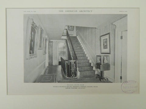 Hallway, Second Floor, Pierce-Nichols House, Salem, MA, 1921, Lithograph.  Samuel McIntire.