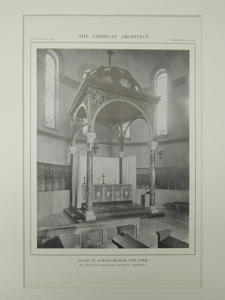 Altar, St. Luke's Church, New York, NY, 1914, Lithograph. Bertram Grosvenor Goodhue.
