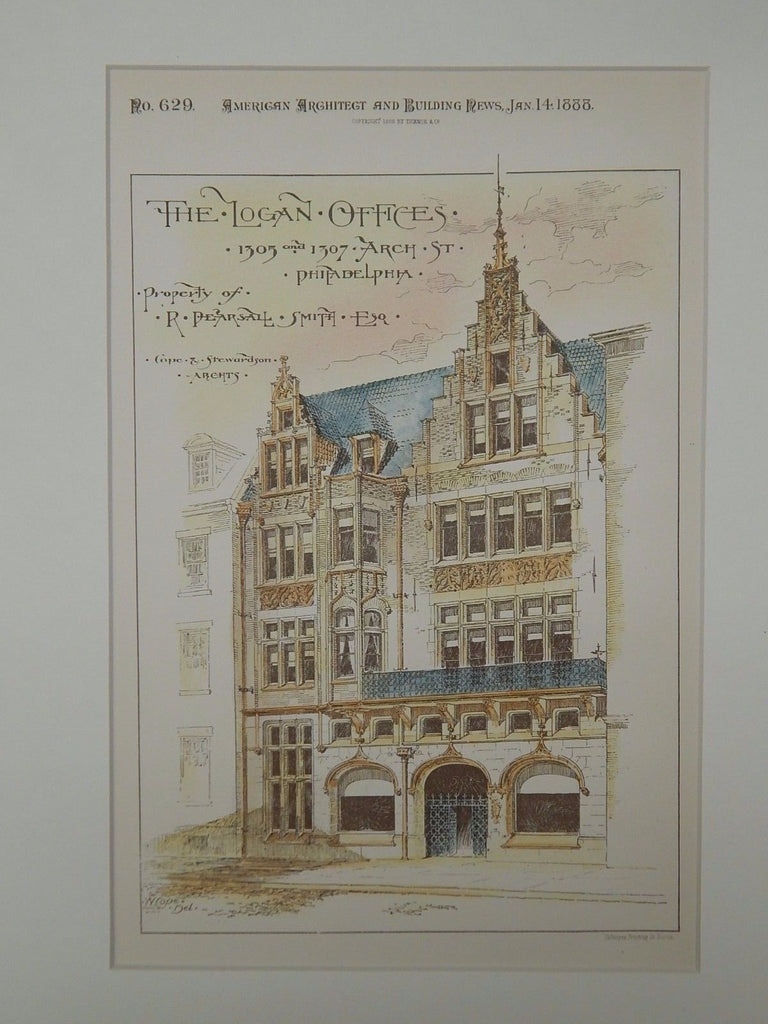 The Logan Offices for R. Pearsall Smith, Philadelphia, PA, 1888, Original Plan. Cope & Stewardson.