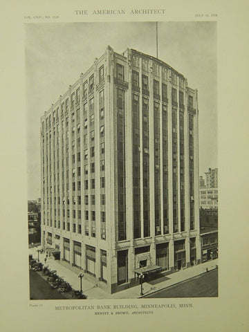 Metropolitan Bank Building, Minneapolis, MN, 1918, Lithograph. Hewitt & Brown.
