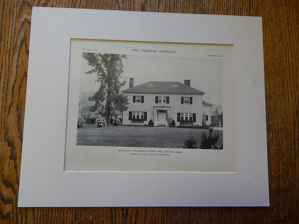 House of Z .Marshall Crane,ESQ.,Dalton, MA, Lithograph,1914. Harding & Seaver.