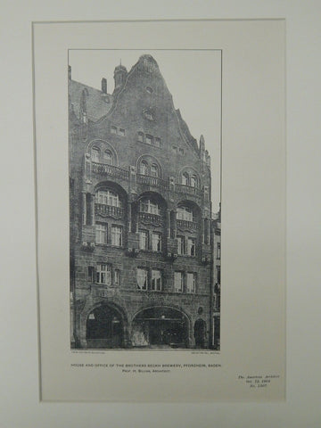 House & Office, Brothers Beckh Brewery, Pforzheim, Germany, 1904, Lithograph. Prof. H. Billing.