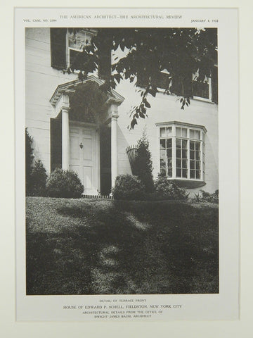Terrace Front, House of Edward P. Schell, Fieldston, NY, 1922, Lithograph. Dwight James Baum.