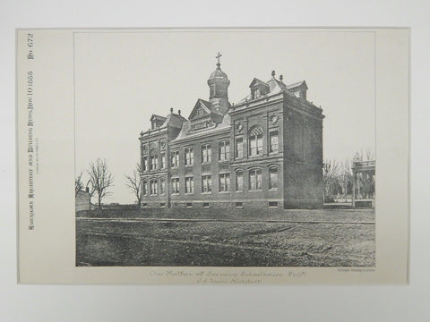 Our Mother of Sorrows Schoolhouse, Philadelphia, PA, 1888, Lithograph. J.J. Deery.
