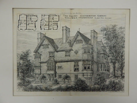 Two Houses, Gainsborough Gardens, Well Walk, Hampstead, 1884. Original Plan. John May.
