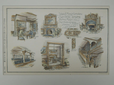 Interior Sketches, Young Men's Christian Association, Boston, MA, 1884, Original Plan. E. Eldon Deanes.