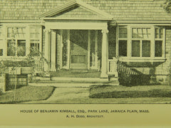 House of Benjamin Kimball, Park Lane, Jamaica Plain, MA, 1903, Photogravure. A. H. Dood