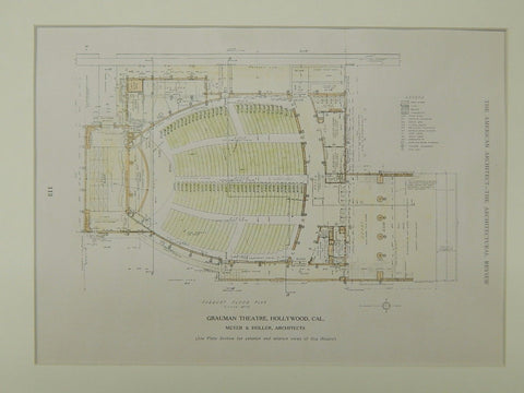Parquet Floor Plan, Grauman Theatre, Hollywood, CA, 1929, Original Plan. Meyer & Holler.