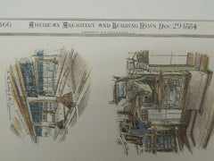 Interior Sketches, Young Men's Christian Association, Boston, MA, 1884, Original Plan. E. Eldon Deanes.