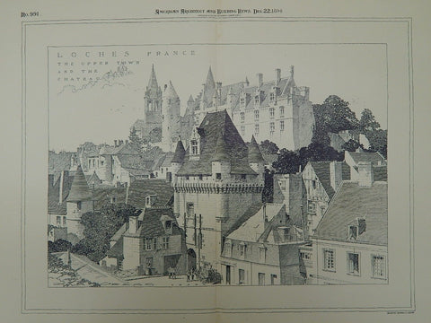 Upper Town & Chateau, Loches, France, 1894, Original Plan.