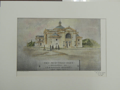 First Presbyterian Church, Indianapolis, Indiana, 1901. Original Plan. Comstock.
