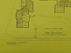 Floor Plan, The Ontario Apartments, Washington, DC, 1909, Original Plan. Hill & Kendall.