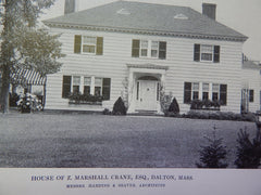 House of Z .Marshall Crane,ESQ.,Dalton, MA, Lithograph,1914. Harding & Seaver.