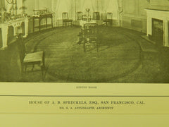 Hall & Dining Room, A. B. Spreckels House, San Francisco, CA, 1914, Lithograph.  G. A. Applegarth.