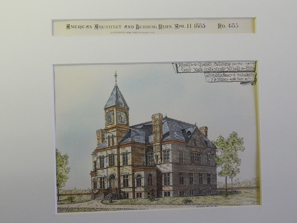 School & Chapel Bldg., CT State Industrial School for Girls, Middletown, CT, 1885.