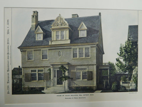 House of Julius Melchers, Esq., Detroit, MI, 1899. Colored Photograph. Donaldson & Meier.